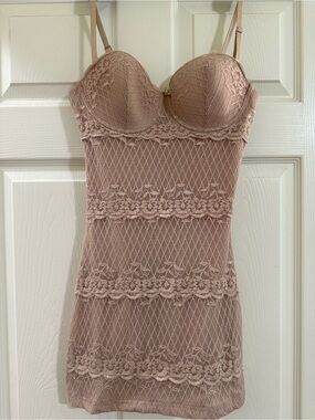SkinnyGirl Women's Lace Mesh Slip Dress - Beige